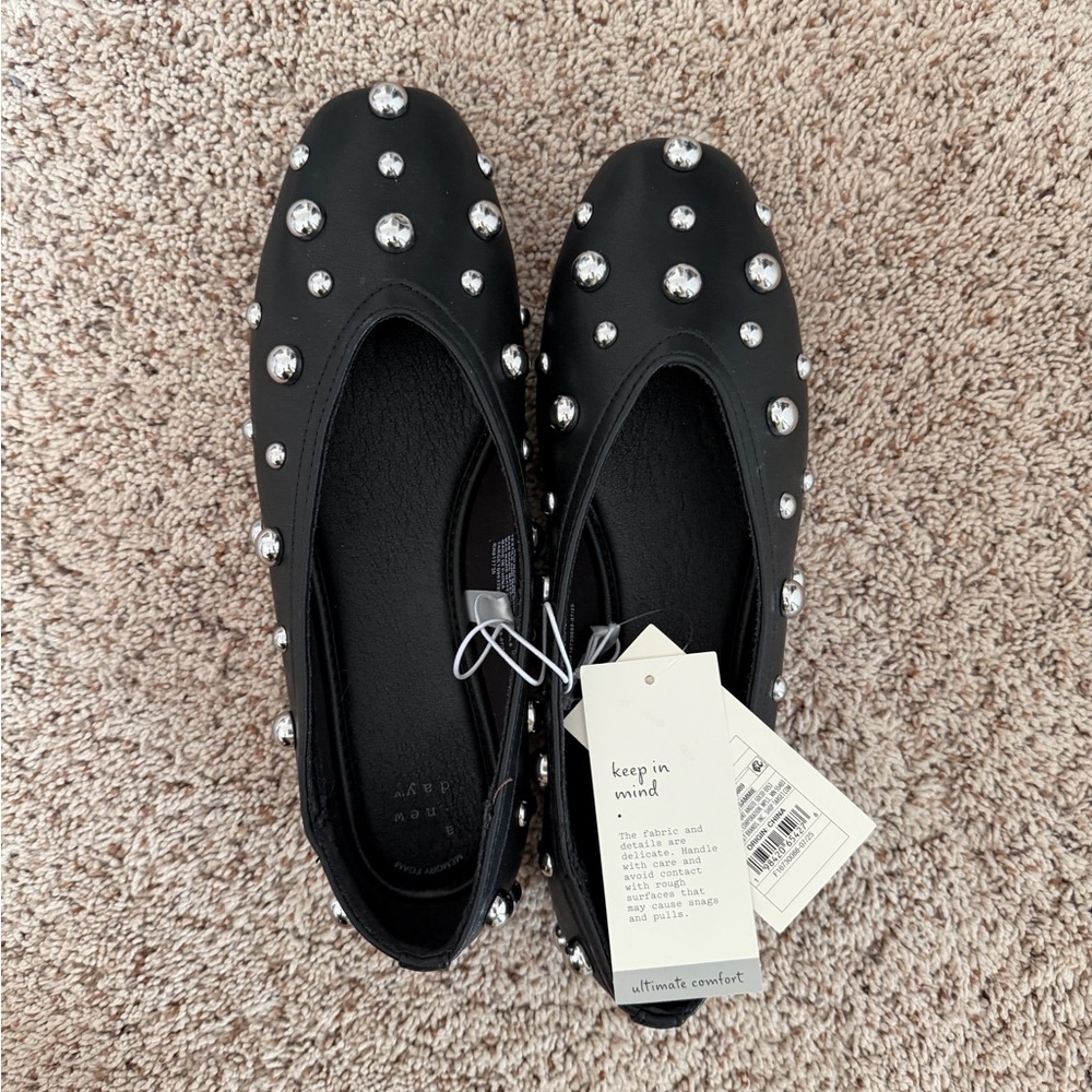 Black Studded Women's Flats